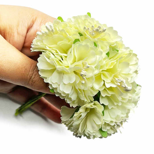 Light Yellow Color Fabric Flowers Bunch 2 Of 12 PCS.